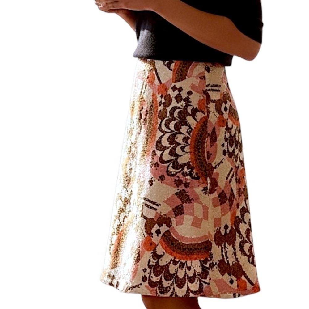 PAOLA FRANI Vintage Floral Sequin Geometric Italian Silk Pencil Skirt …